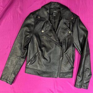 Forever 21 Black Faux Leather Moto Jacket Size S Biker Zip Jacket